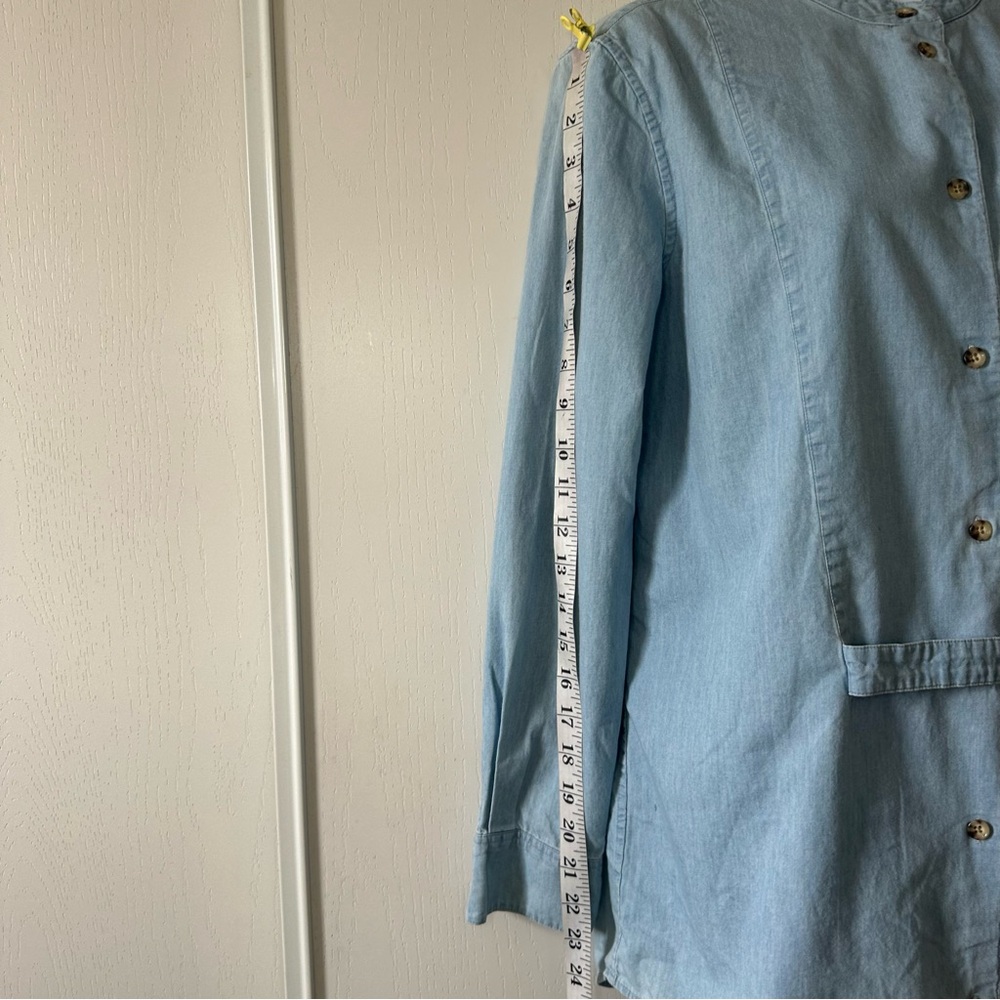 Equipment Women’s Sky Blue Mandel Cotton Chambray Long Sleeve Shirt- Size Small - Picture 7 of 10